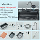 Dark Grey Nano Kitchen Sink Above Mount Washing Basin Chopping Board 304 Stainless Steel Single Grey Kitchen Sink Kitchen Faucet