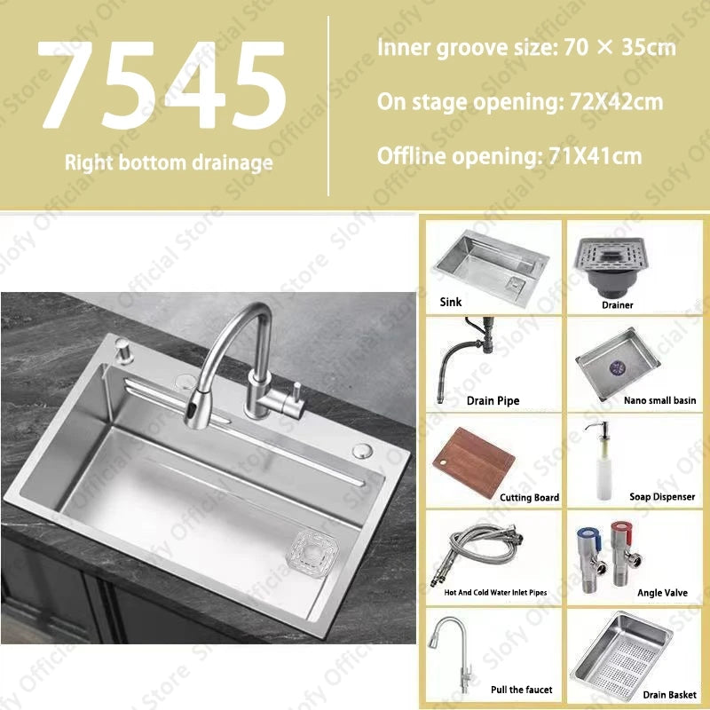 304 Stainless Steel Multifunctional Kitchen Sink Large Capacity Single Bowl Vegetable Workstation Wash/Cut/Drain in One Full Set