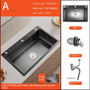 German Nano Sinks for Apartments Black Metal Three-hole Drain Kitchen Sink Light Luxury Household Kitchen Sink for Rental Houses