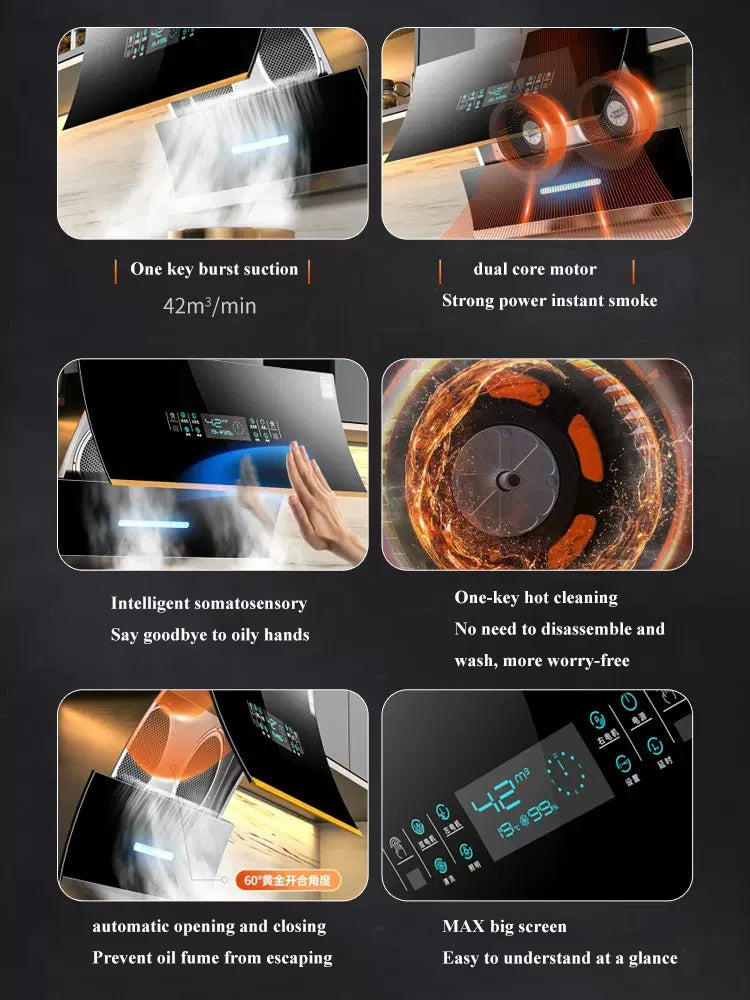 900 Kitchen Exhaust Hood Dual Motor Range Hood Suction Host Household Side Suction Range Hood Automatic Cleaning Exhaust Hood