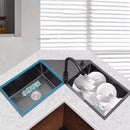 Stainless Steel Corner Kitchen Sinks L-shaped Large Corner Dishwashing Basin Handmade Double-slot Dishwashing Sink for Kitchen X
