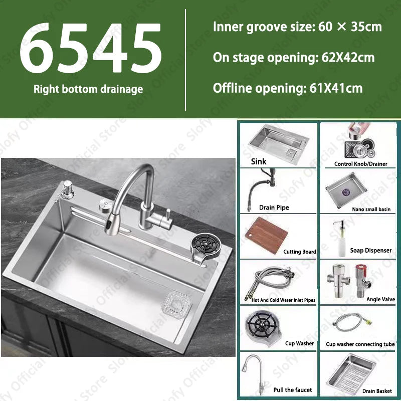 304 Stainless Steel Multifunctional Kitchen Sink Large Capacity Single Bowl Vegetable Workstation Wash/Cut/Drain in One Full Set