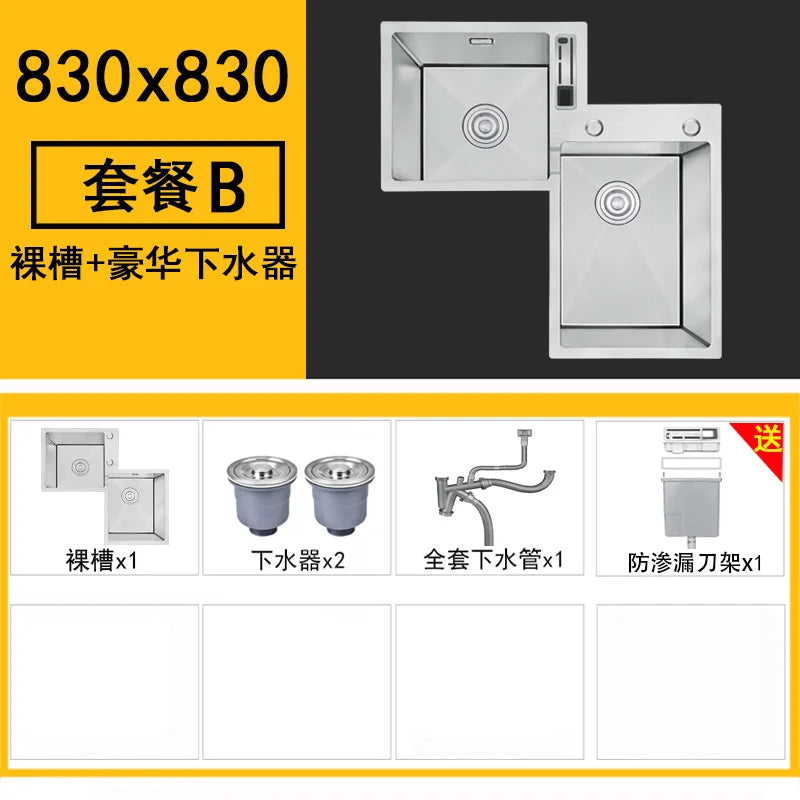 Kitchen Furniture Thickened 304 Stainless Steel Sink Basin Corner Shaped Double Stainless Steel Kitchen Sinks  Accessories Bh