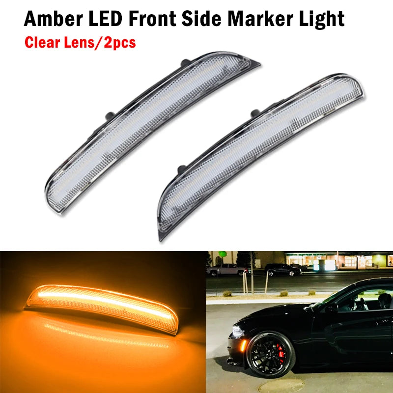 2pcs For 2015-2021 Dodge Charger Front Rear Bumper LED Side Marker Light Turn SignalLights/Driving Lights 12V