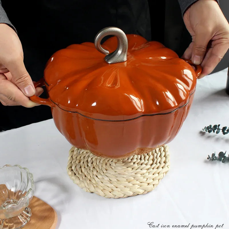 Enameled Pumpkin Cast Iron Dutch Oven 3.7L Enamel Coated Stewpan Non Stick Enamel Pot Casserole Dish 9.8 "for All Heat