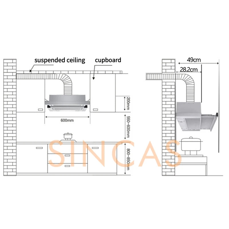 Range Hood For Kitchen Rental RoomTop Suction Kitchen Drainage Kitchen Ventilator Large Suction Exhaust Hood Pull  Easy to Clean