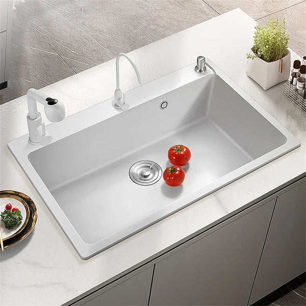 Italian-style Quartz Stone Kitchen Sink Household Large Single-slot Washbasin Under-counter Basin Sink Kitchen Accessories U