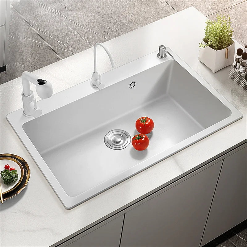 Italian-style Quartz Stone Kitchen Sink Household Large Single-slot Washbasin Under-counter Basin Sink Kitchen Accessories U
