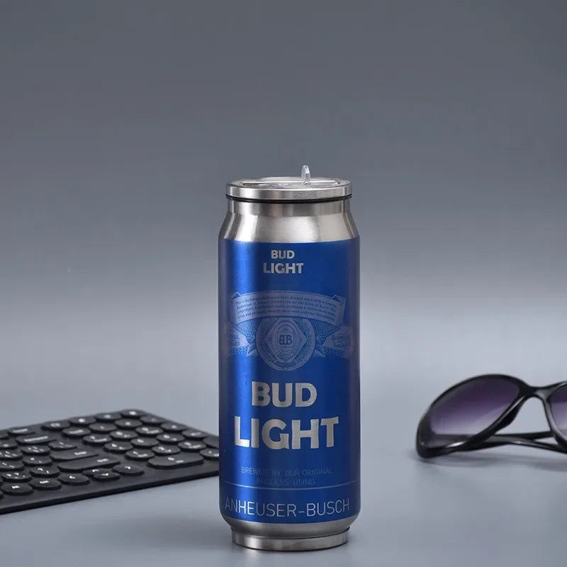 500ML Thermos with Straw Cola Can Termos Para Cafe Beer Bottle 304 Stainless Steel BEER Cold Keeper Drinkware Garrafa Térmica