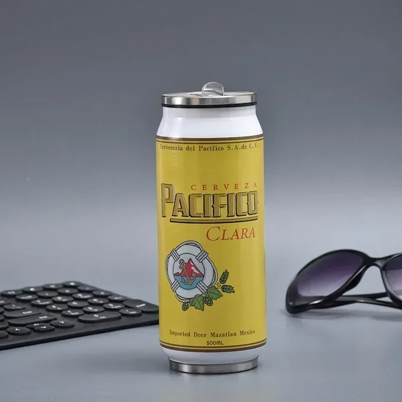 500ML Thermos with Straw Cola Can Termos Para Cafe Beer Bottle 304 Stainless Steel BEER Cold Keeper Drinkware Garrafa Térmica