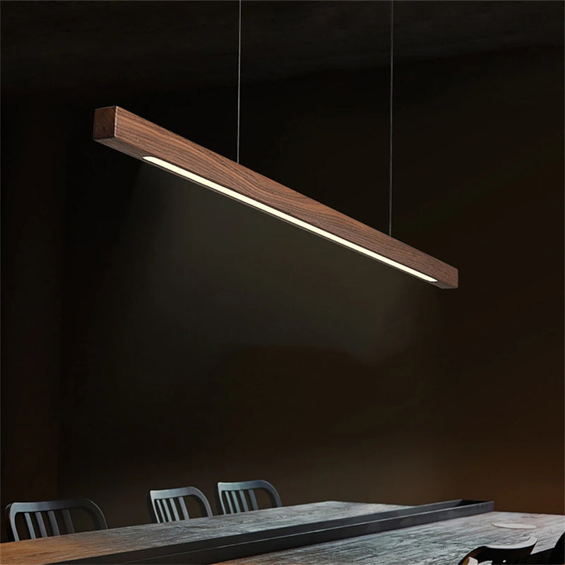 Wooden Pendant Lights Hanging Lamp Modern Table LED Long Linear Light Kitchen Island Lighting for Dining Living Room Office