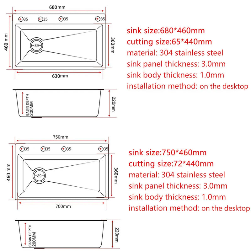 Kitchen Sink honeycomb anti-scratch nano technology left drain Above Mount Washing Basin Stainless Steel sinks waterfall faucet