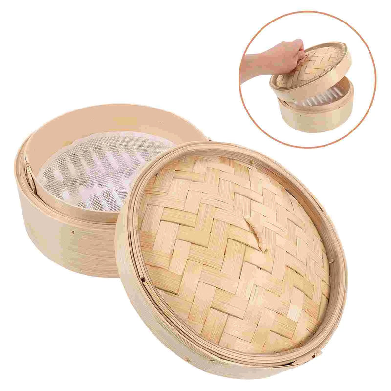 2 Pcs Chinese Dim Sum Cookers Household Lotus Leaf Rice Steamers Wooden Bamboo Steaming Tray Cooking Tools with Cover 8 Inch