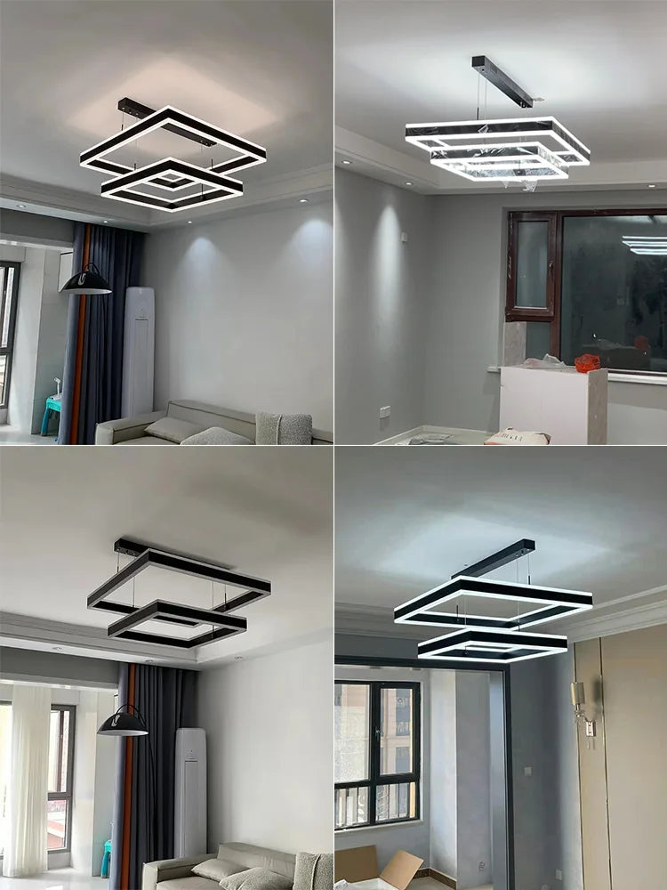 Living room lamp dining bedroom chandelier Nordic modern minimalist 2022 new light luxury square chandelier LED lamp suspendu