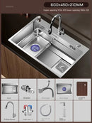Light Luxury Silver Nano Sink for Kitchen Modern Stainless Steel Three-hole Kitchen Sinks Creative Household Sinks for Balcony