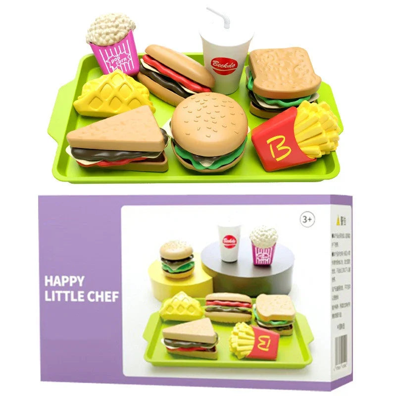 Children Hamburger Pretend Play Cooking Toys Set Mini Simulation Food Kitchen Toys For Girls Sandwich Fries Burger Assembly Game