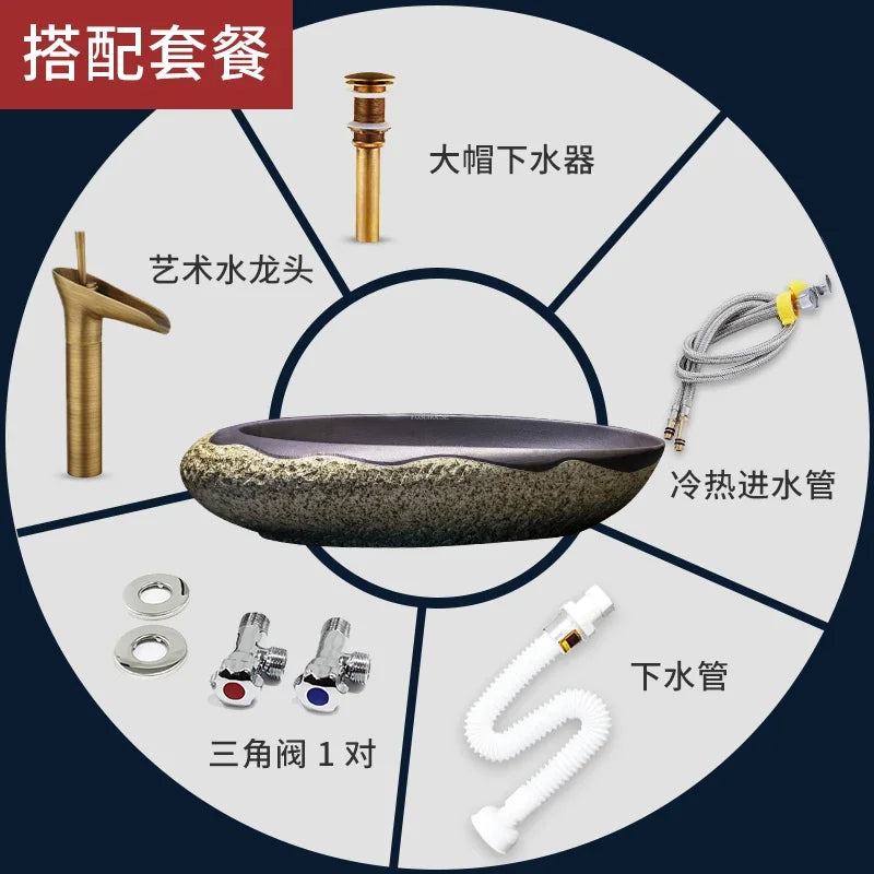 Chinese Ceramic Art Bathroom Washbasins Home Bathroom Sinks Creative Overhead Sink Household Kitchen Hand-made Washing Sinks Y