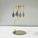 Stainless Steel Gold Round Disc Candlestick Christmas Gift Aromatherapy Running Horse Light Romantic Rotating Candle Holder