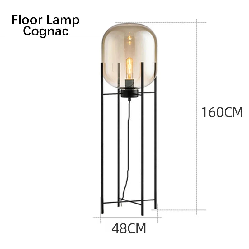 Post-Modern Nordic Glass LED Floor Lamp for Bedside Table Living Room Home Decor Villa Hotel Cafe Standing Light Industrial E27
