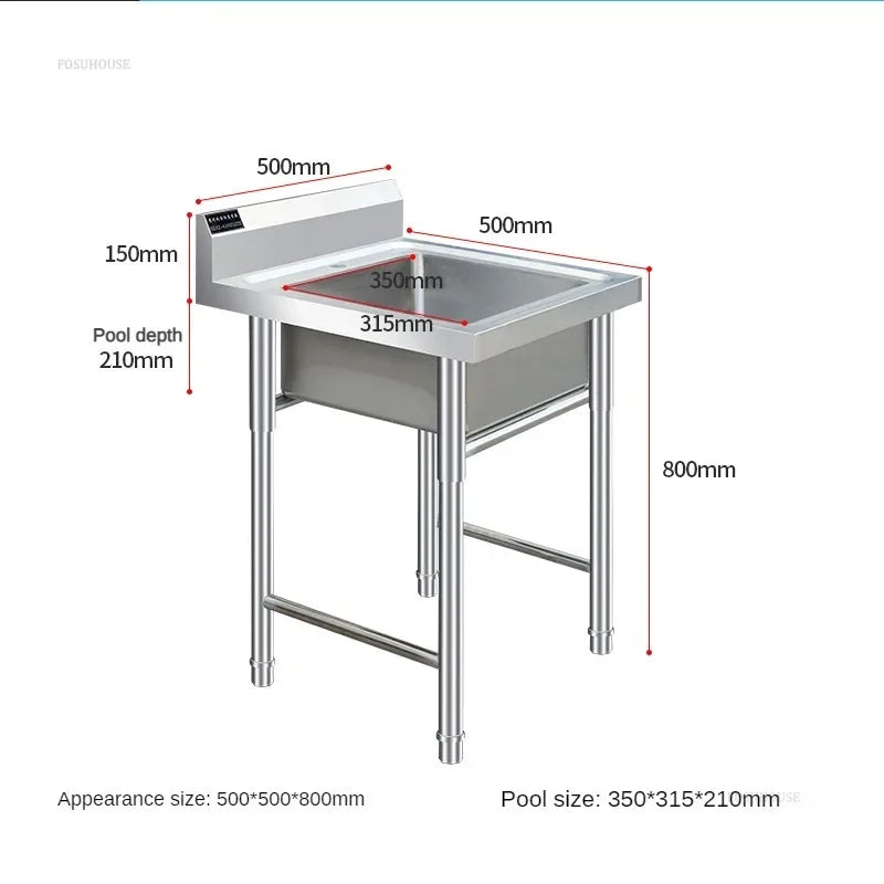Stainless Steel Kitchen Sinks Washing Sink with Bracket Multifunctional Sinks for Restaurant Commercial Floor Dishwashing Sinks