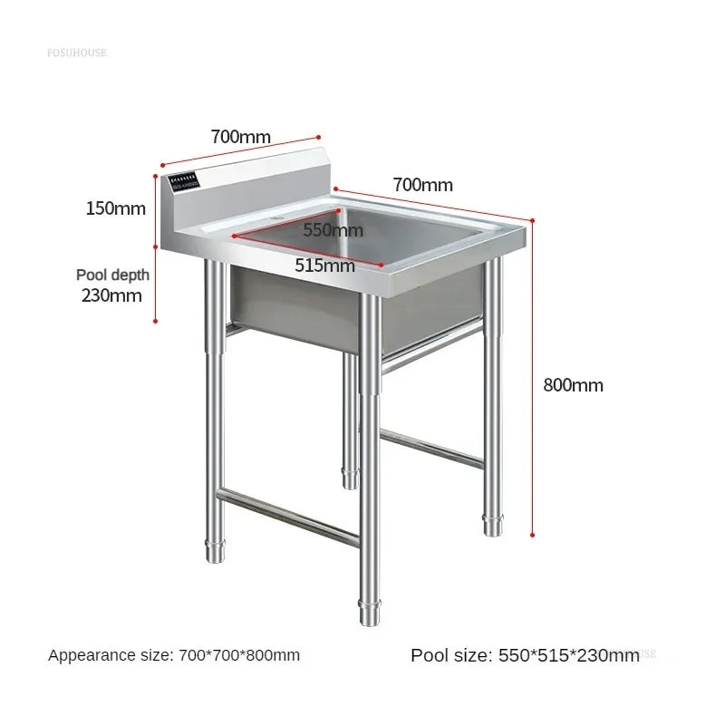 Stainless Steel Kitchen Sinks Washing Sink with Bracket Multifunctional Sinks for Restaurant Commercial Floor Dishwashing Sinks