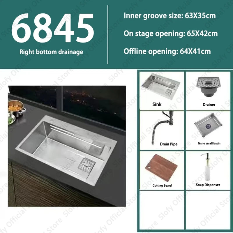 304 Stainless Steel Multifunctional Kitchen Sink Large Capacity Single Bowl Vegetable Workstation Wash/Cut/Drain in One Full Set