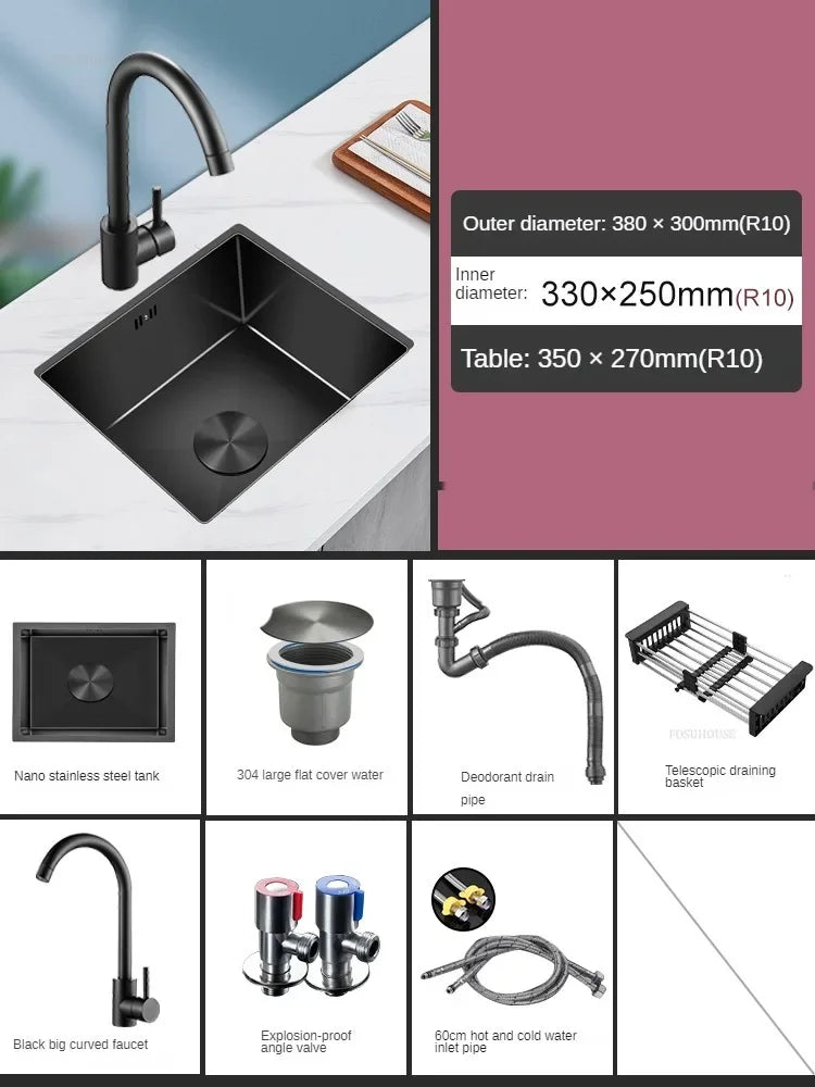 Household Black Sink for Kitchen Italian Metal Dry Handmade Kitchen Sinks Simple Small Light Luxury Kitchen Sinks for Bar