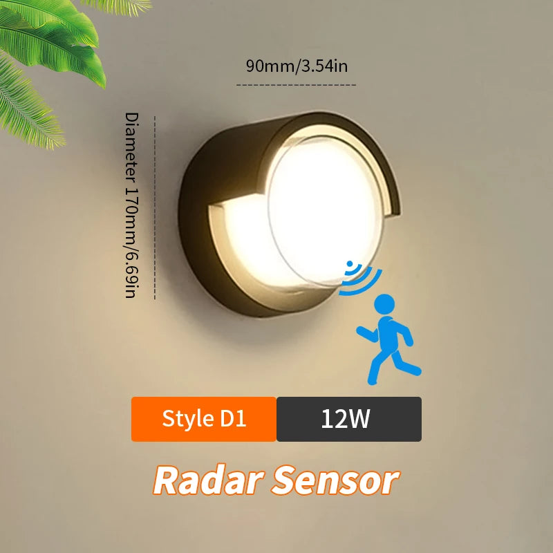 LED Wall Lamp Lighting Radar Motion Sensor AC85-265V 6/12W Warm White Cold White Suitable For Indoor Outdoor Home Decoration