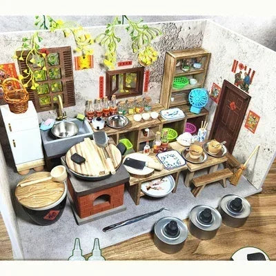 Dollhouse Mini Kitchen Furniture Toys Full Set Models for Doll House Kitchen Furniture Decorative Accessories