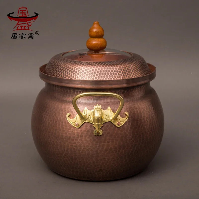 Pure copper handmade thickening stew hot soup pot large healthcare stewpan electromagnetic furnace household porridge pan