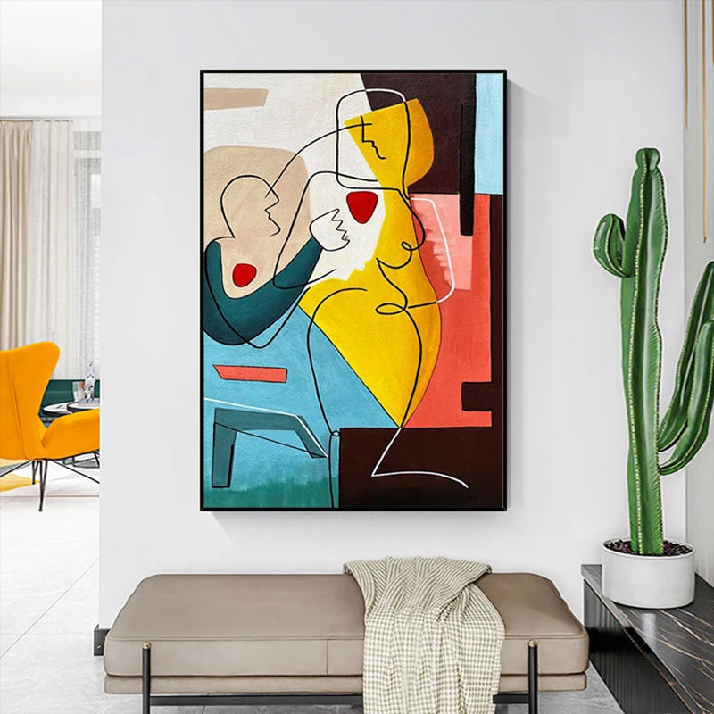 Hand-Painted Oil Paintings Canvas Picasso Style Acrylic Wall Art Decoration Handmade Abstract Artwork for Home Room Best Gift