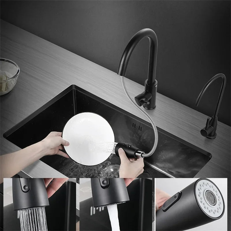 Kitchen Sinks Single Slot Black Kitchen Nano Sink 304 Stainless Steel Sink Under Counter Basin Home Kitchen s Accessories