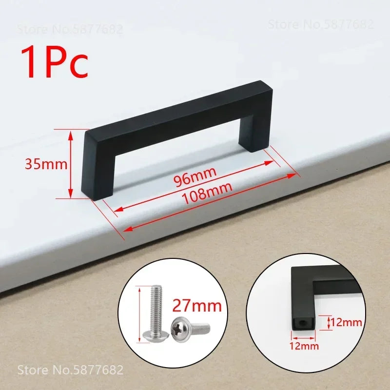 Square Furniture Hardware Black Cabinet Handle Stainless Steel Kitchen Door Knobs Cupboard Wardrobe Drawer Pulls