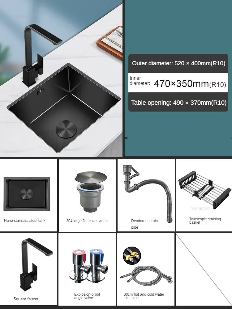 Household Black Sink for Kitchen Italian Metal Dry Handmade Kitchen Sinks Simple Small Light Luxury Kitchen Sinks for Bar