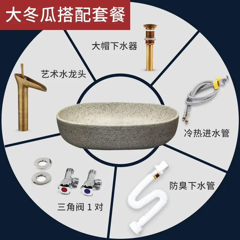 Modern Countertop Basin Vintage Bathroom Sinks Simple Ceramic Oval Washbasins Luxury Square Bathroom Washbasins Kitchen Sink GL