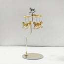 Stainless Steel Gold Round Disc Candlestick Christmas Gift Aromatherapy Running Horse Light Romantic Rotating Candle Holder
