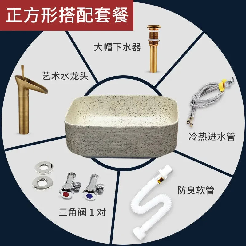 Modern Countertop Basin Vintage Bathroom Sinks Simple Ceramic Oval Washbasins Luxury Square Bathroom Washbasins Kitchen Sink GL