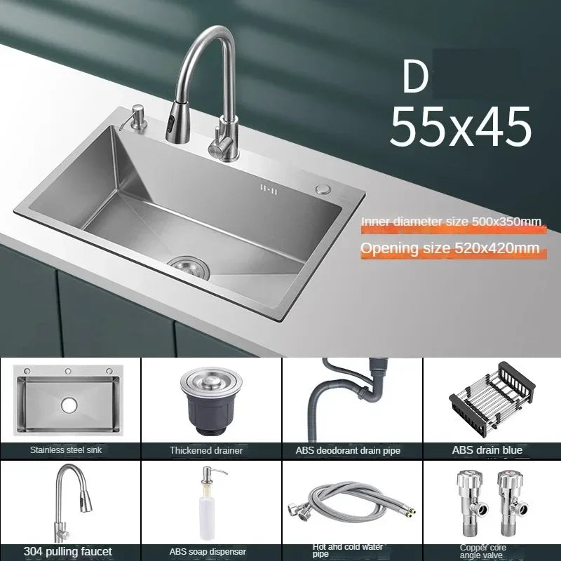 Stainless Steel Chinese Kitchen Sinks for Kitchen Sink Thickened Brushed Process Simple and Creative Kitchen Sink for Restaurant