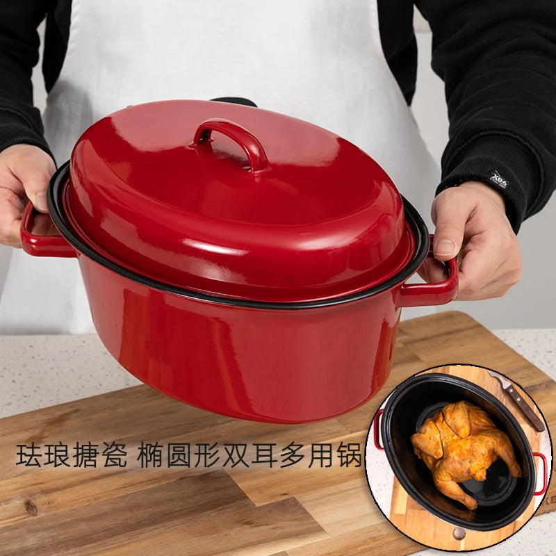 Enamel oven boiled fish oval thickened Christmas turkey pot curled cast iron porcelain enameled stewpan big soup pan