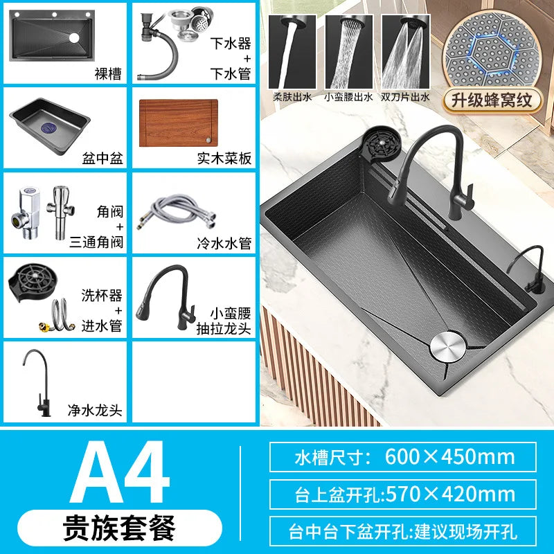 Honeycomb Embossed 304 Stainless Steel Sink, Kitchen Sink 304 Large Single Sink, Thickened Vegetable Basin, Dishwasher