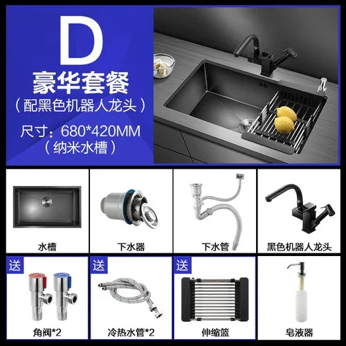 Kitchen Sinks Single Slot Black Kitchen Nano Sink 304 Stainless Steel Sink Under Counter Basin Home Kitchen s Accessories