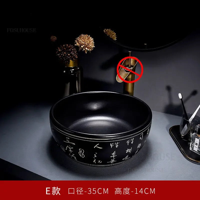 European Retro Bathroom Sinks Ceramic Home Bathroom Washbasins Countertop Basin Small Size Washing Sink Round Single Wash Basin