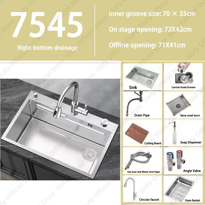 304 Stainless Steel Multifunctional Kitchen Sink Large Capacity Single Bowl Vegetable Workstation Wash/Cut/Drain in One Full Set