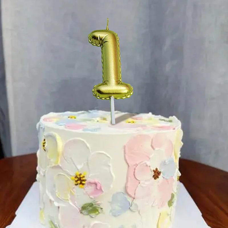 1Pc Festive Party Supplies Birthday Candles Digital Candle Cake Topper Gold Balloon Design Number 0-9 for Baking Dessert