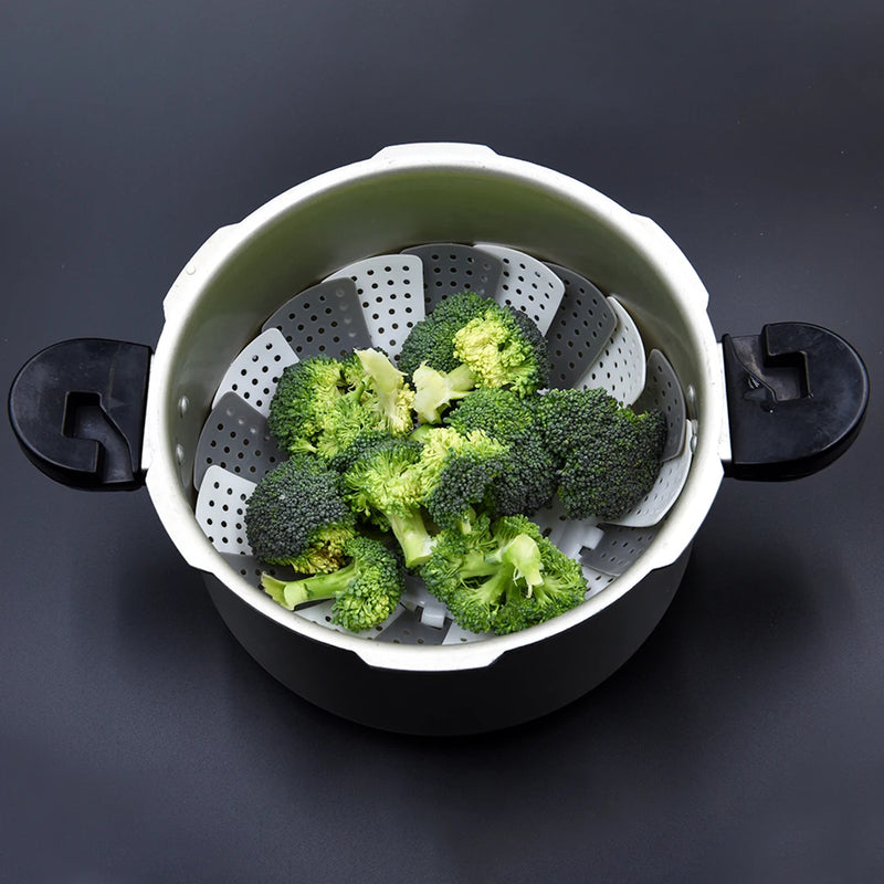 Plastic Cookware Steaming Food Basket Mesh Silicone Faucet Steamer Folding Food Vegetable Vapor Cooker Dish Foldable Steamer