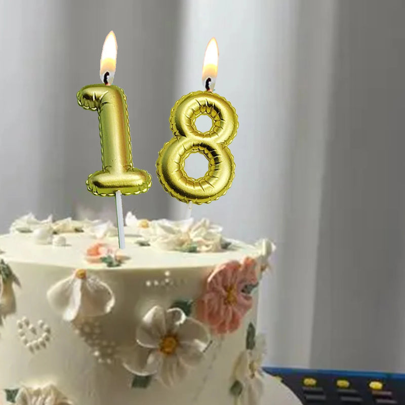 1Pc Festive Party Supplies Birthday Candles Digital Candle Cake Topper Gold Balloon Design Number 0-9 for Baking Dessert