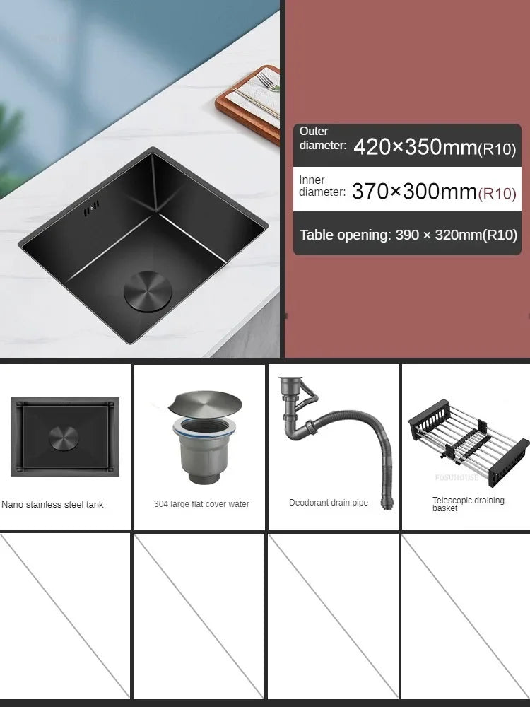 Household Black Sink for Kitchen Italian Metal Dry Handmade Kitchen Sinks Simple Small Light Luxury Kitchen Sinks for Bar