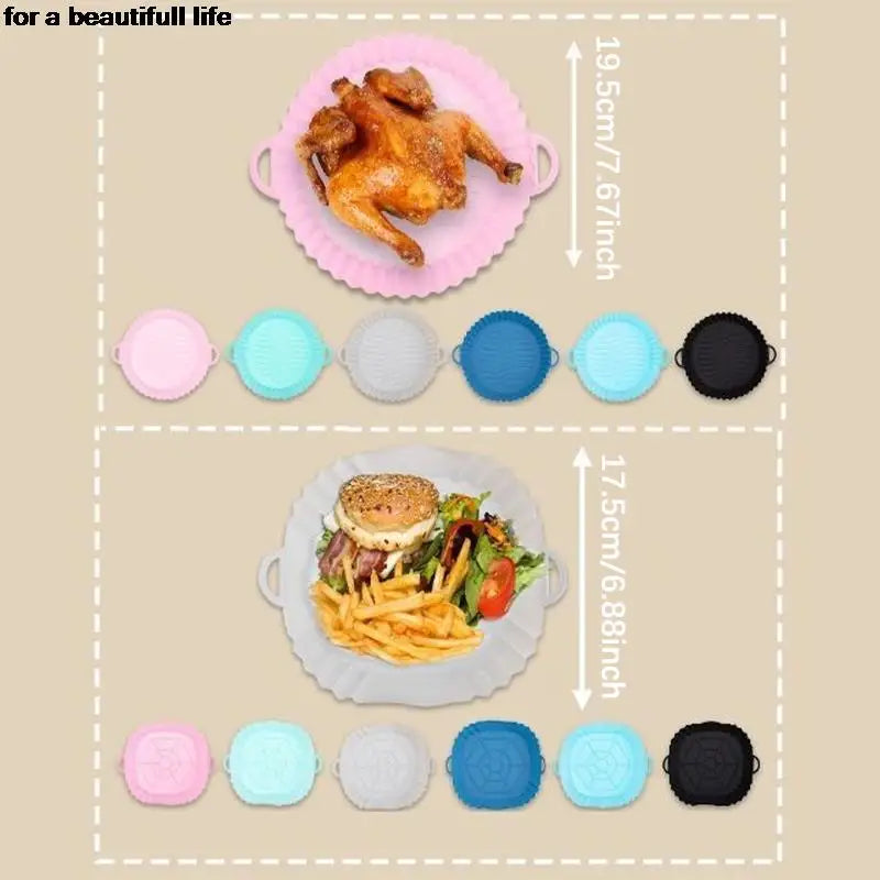 1PC Reusable Silicone Air Fryer Basket Oven Mold Baking Tray Pizza Fried Chicken Basket Round Square Pan Liner Accessories