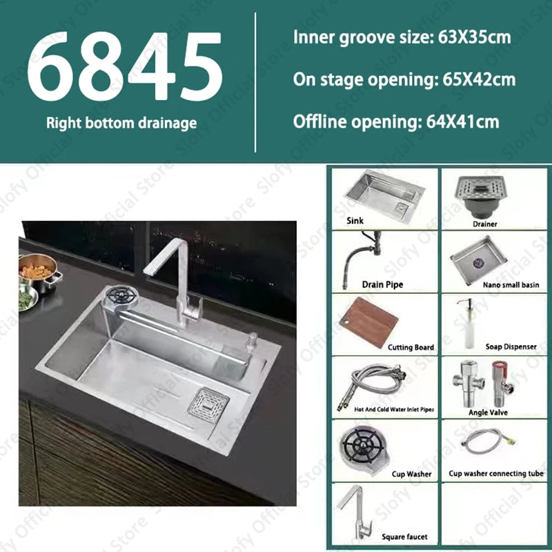 304 Stainless Steel Multifunctional Kitchen Sink Large Capacity Single Bowl Vegetable Workstation Wash/Cut/Drain in One Full Set