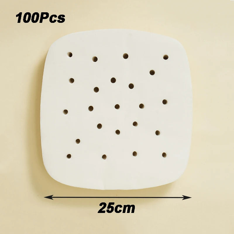 100Pcs Air Fryer Paper Disposable Steamer Bakeware Papers Oven Non-Stick Steaming Mat Oil-absorbing Paper for Fryer Accessories